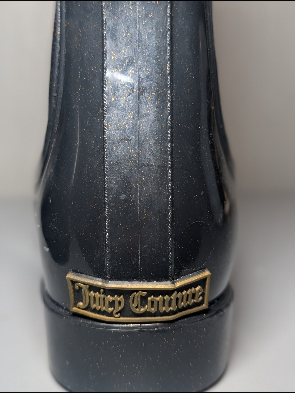 Juicy Couture Black Rain Ankle Boots with Gold Glitter - Picture 4 of 4